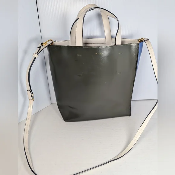 Marni Leather Colorblock olive green&blue &white Tote handbag - Picture 1 of 12